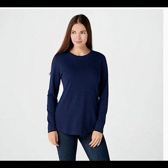 Isaac Mizrahi Live! Essential Pima Cotton Crewneck Knit Top- Small - Picture 1 of 7